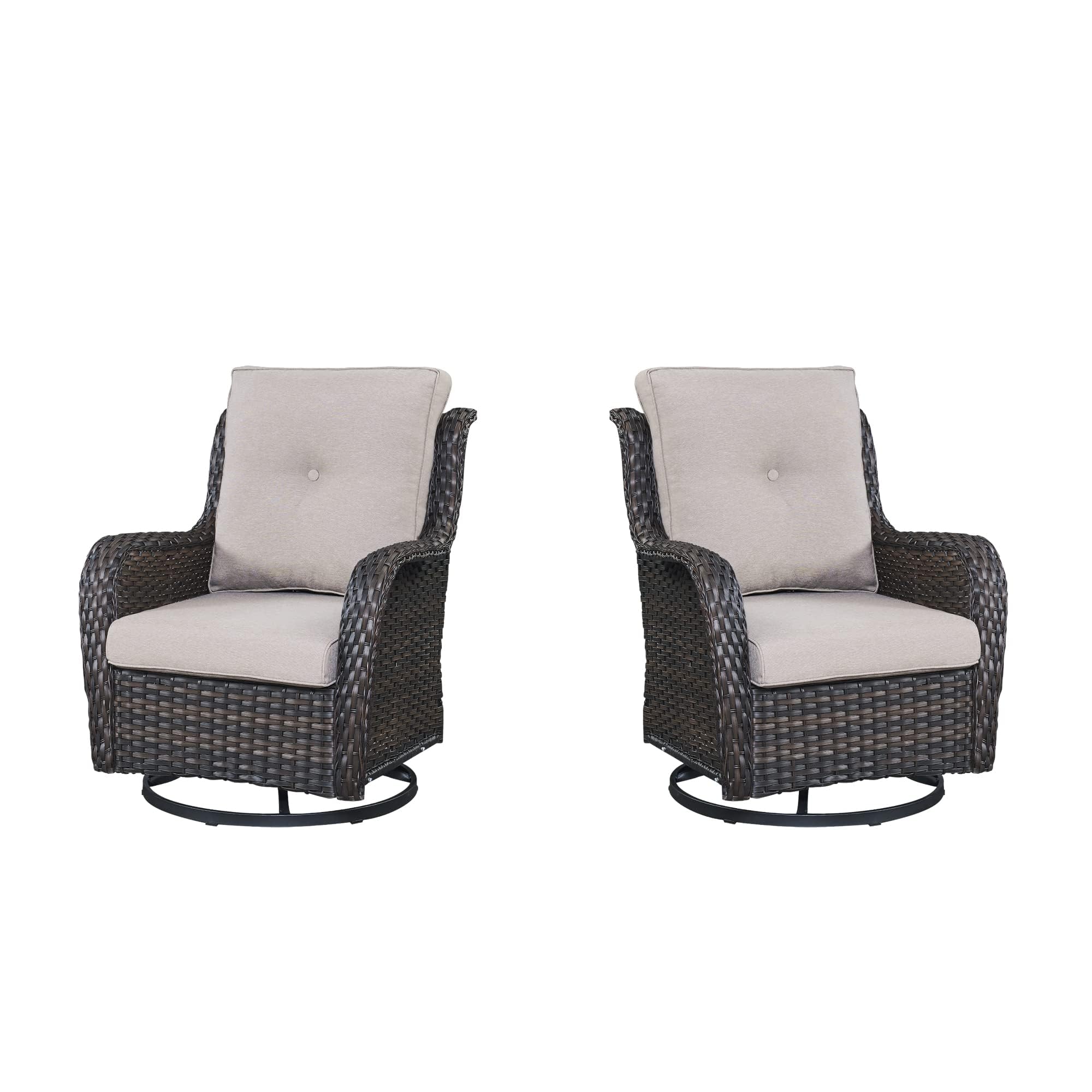 Outdoor 2PC PE Rattan Swivel Glider Chairs, NTC Series - Brown Wicker / Beige Cushion