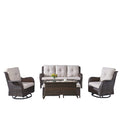 Patio Conversation Set 6-Piece with Sofa, Swivel Glider Chairs, Coffee Table, and Ottoman, NTC Series - Brown Wicker / Beige Cushion