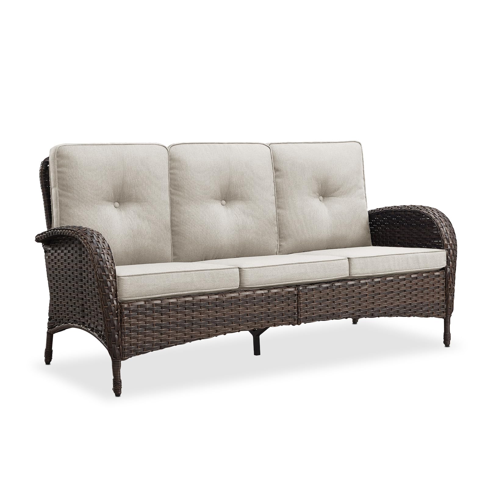 Outdoor Wicker Sofa, NDS Series - Brown Wicker / Beige Cushion