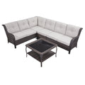 7-Piece L-Shaped Patio Sectional Sofa Set + Wicker Coffee Table, NTC Series - Brown Wicker / Beige Cushion