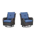 Outdoor 2PC PE Rattan Swivel Glider Chairs, NTC Series - Brown Wicker / Blue Cushion