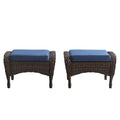 Outdoor Wicker Ottoman, NDS Series - Brown Wicker / Blue Cushion