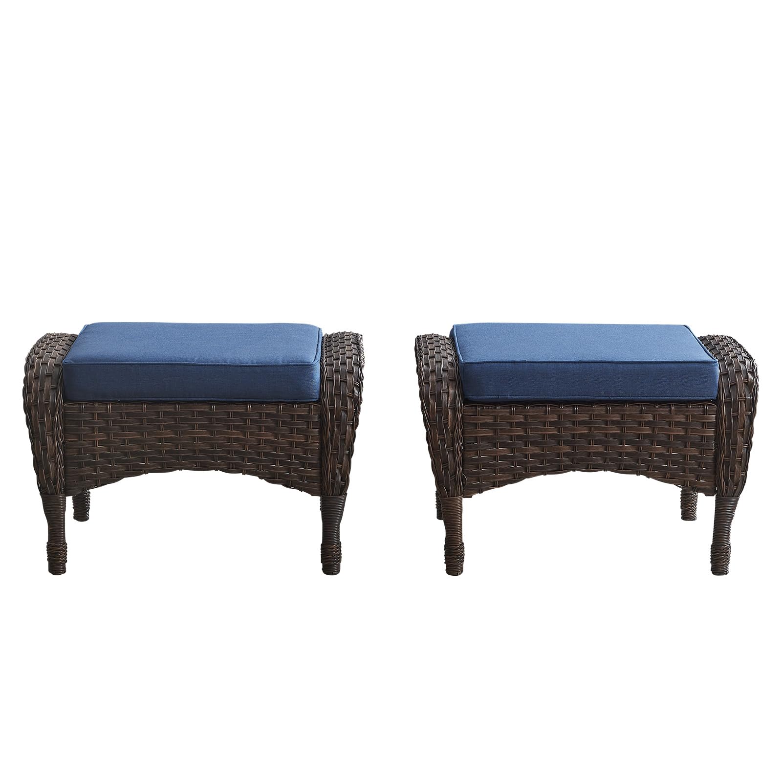 Outdoor Wicker Ottoman, NDS Series - Brown Wicker / Blue Cushion