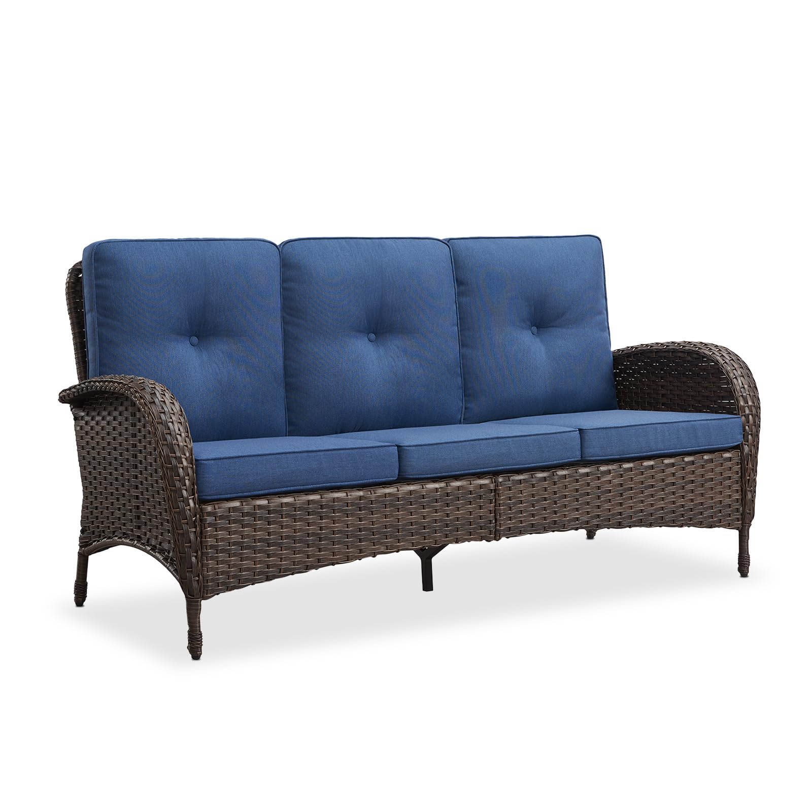 Outdoor Wicker Sofa, NDS Series - Brown Wicker / Blue Cushion