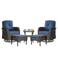 Swivel Glider Chairs Set with Side Table and Ottoman, NDS Series - Brown Wicker / Blue Cushion