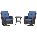 Swivel Glider Chairs Set with Side Table, NTC Series - Brown Wicker / Blue Cushion