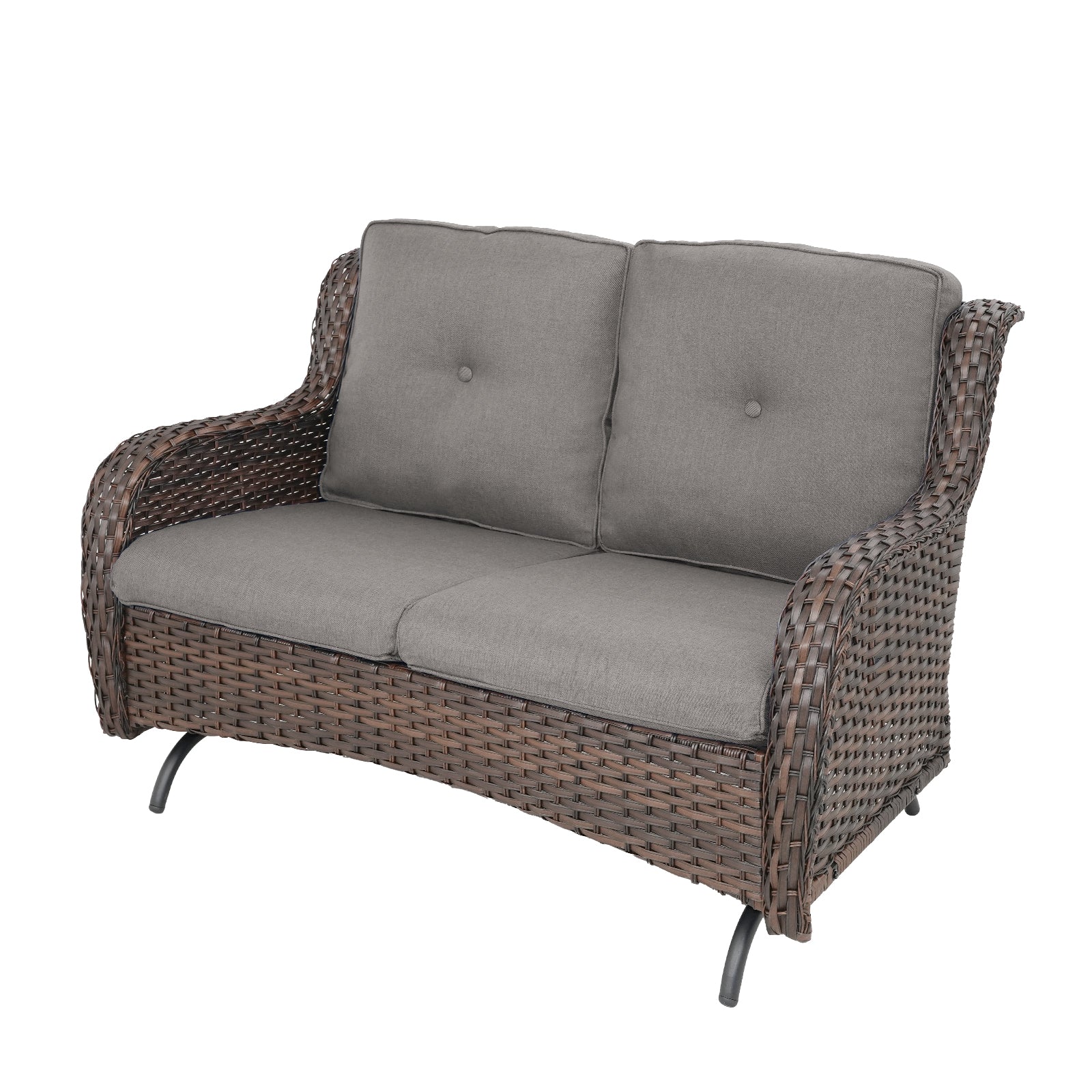 Outdoor Wicker Glider Loveseat – 2-Seater, Smooth Gliding, NTC Series - Brown Wicker / Grey Cushion