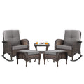 Rocking Chairs Set with Side Table and Ottoman, NDS Series - Brown Wicker / Grey Cushion