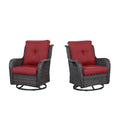 Outdoor 2PC PE Rattan Swivel Glider Chairs, NTC Series - Brown Wicker / Red Cushion
