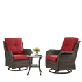 Swivel Glider Chairs Set with Side Table, NTC Series - Brown Wicker / Red Cushion
