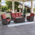 6-Piece Wicker Patio Set, Sofa, Swivel Glider Chairs & Table, NTC Series - Brown Wicker / Red Cushion