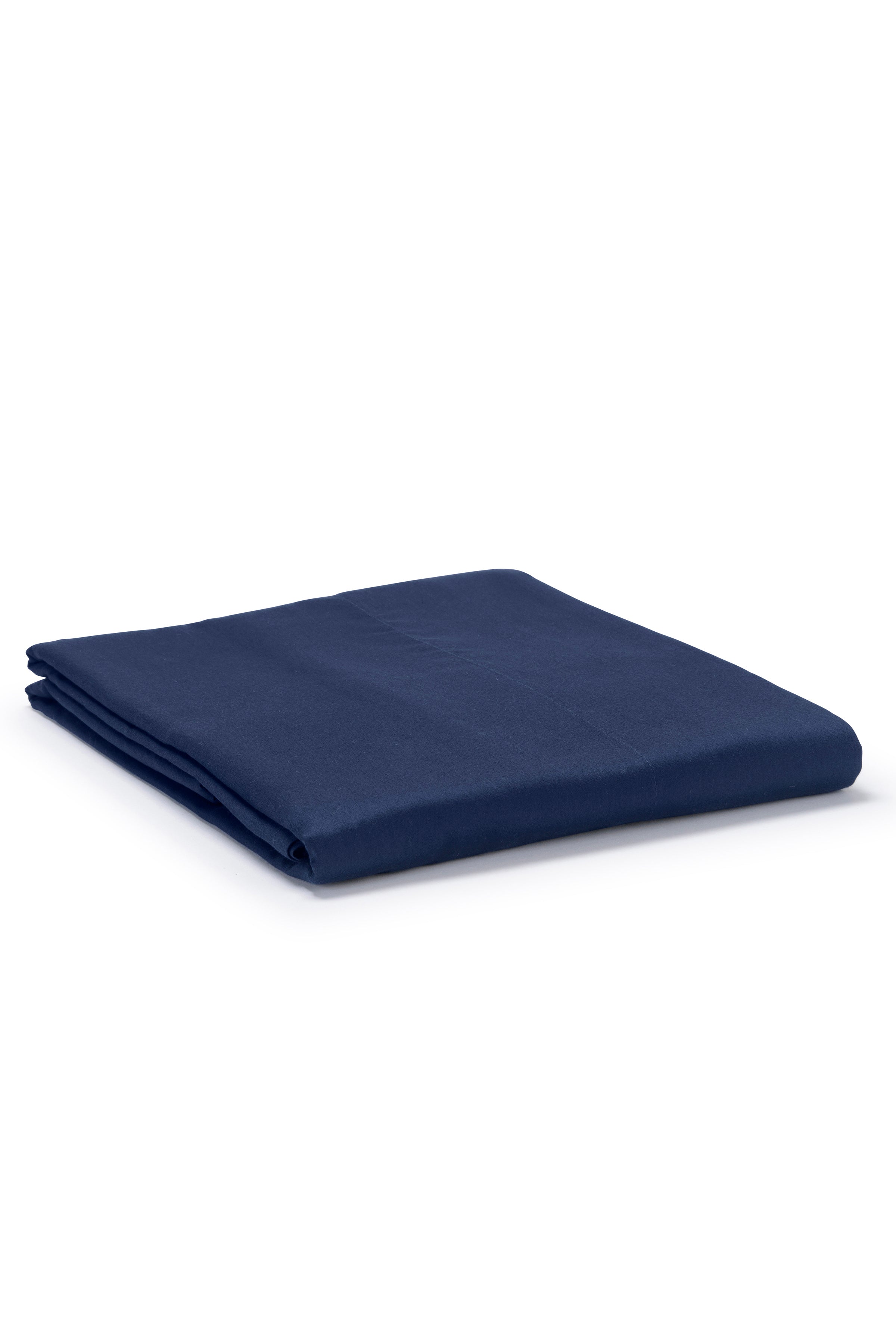 Navy Classic Organic Cotton Sateen Weave Flat Sheet - Navy Blue / Double