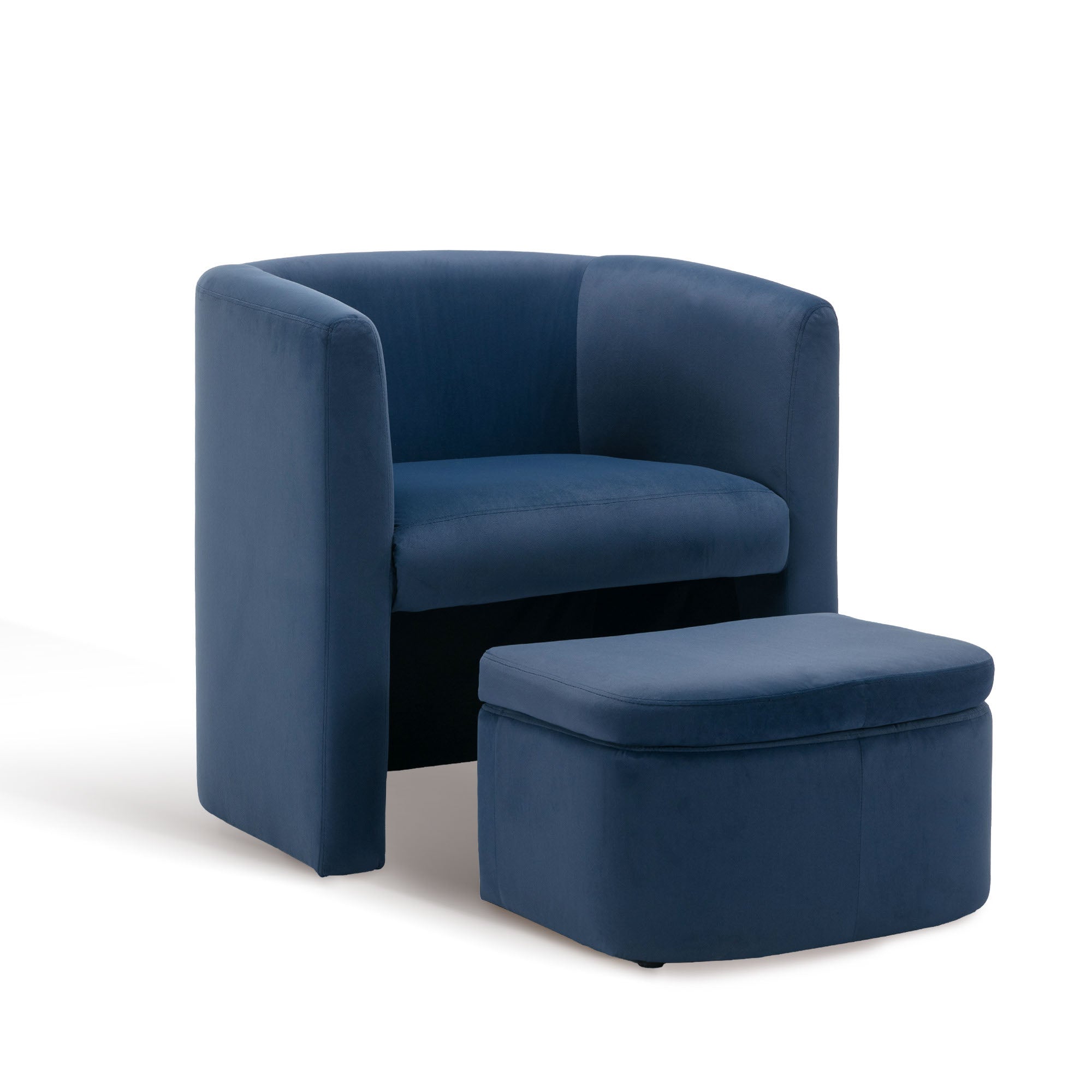 COLAMY NUIA Accent Barrel Chair with Storage Ottoman Set - Blue