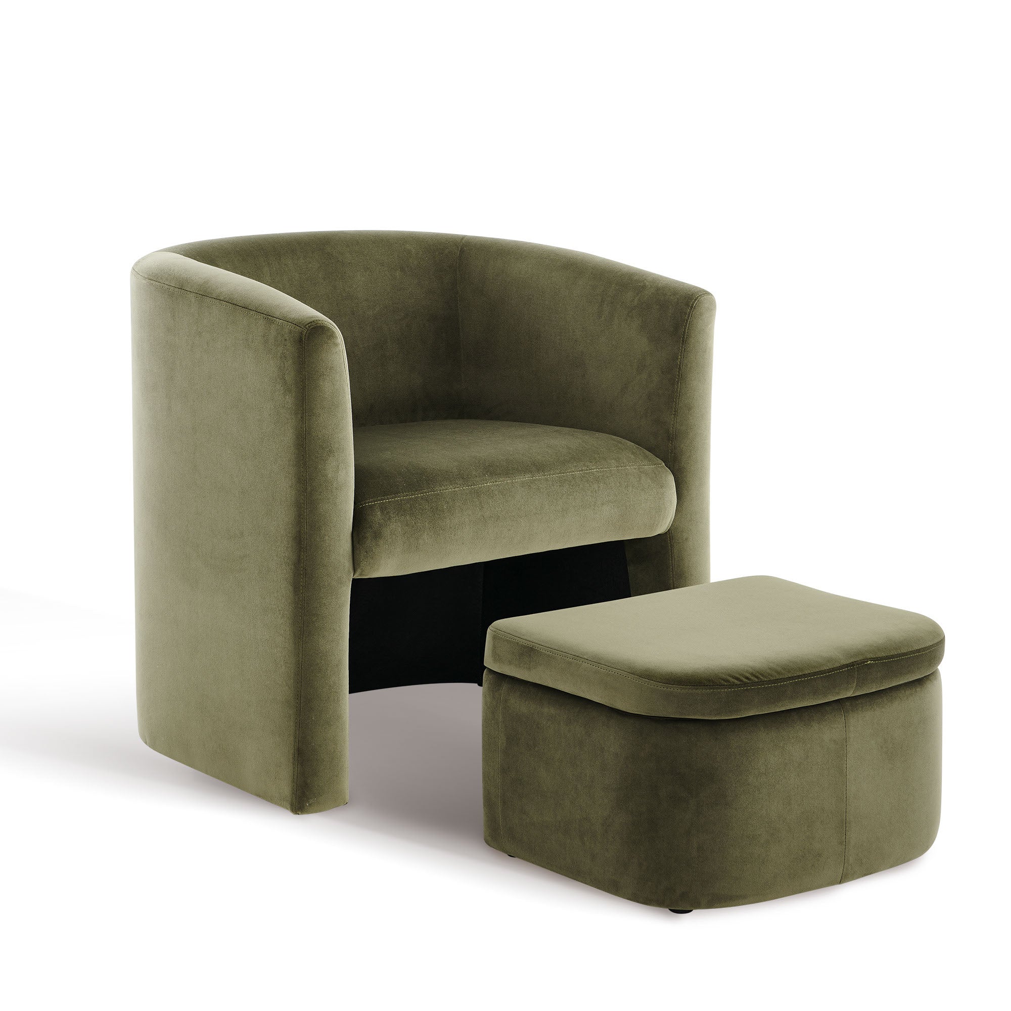 COLAMY NUIA Accent Barrel Chair with Storage Ottoman Set - Green