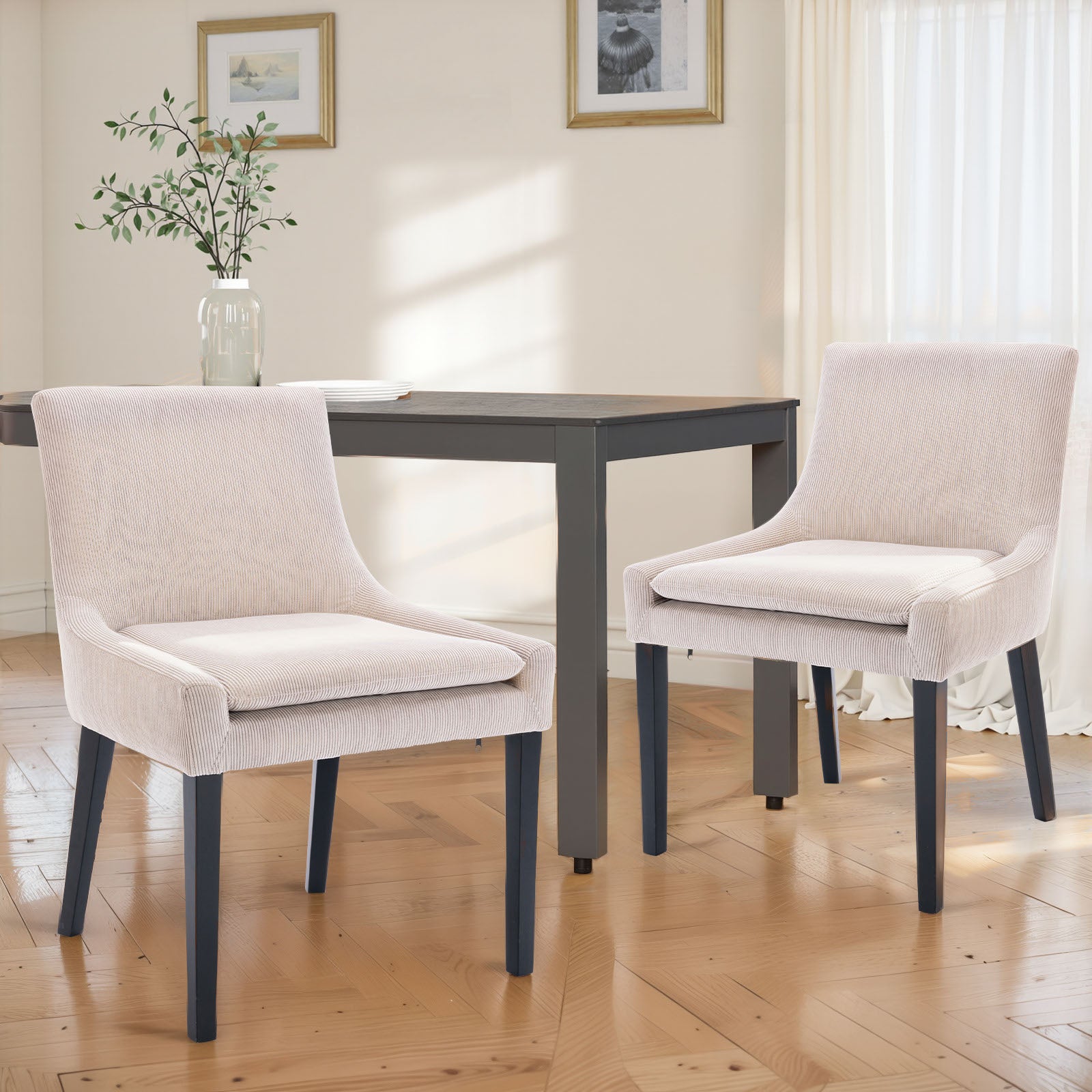 COLAMY MAIRA Transitional Neutral Dining Chair - Beige / Set of 2