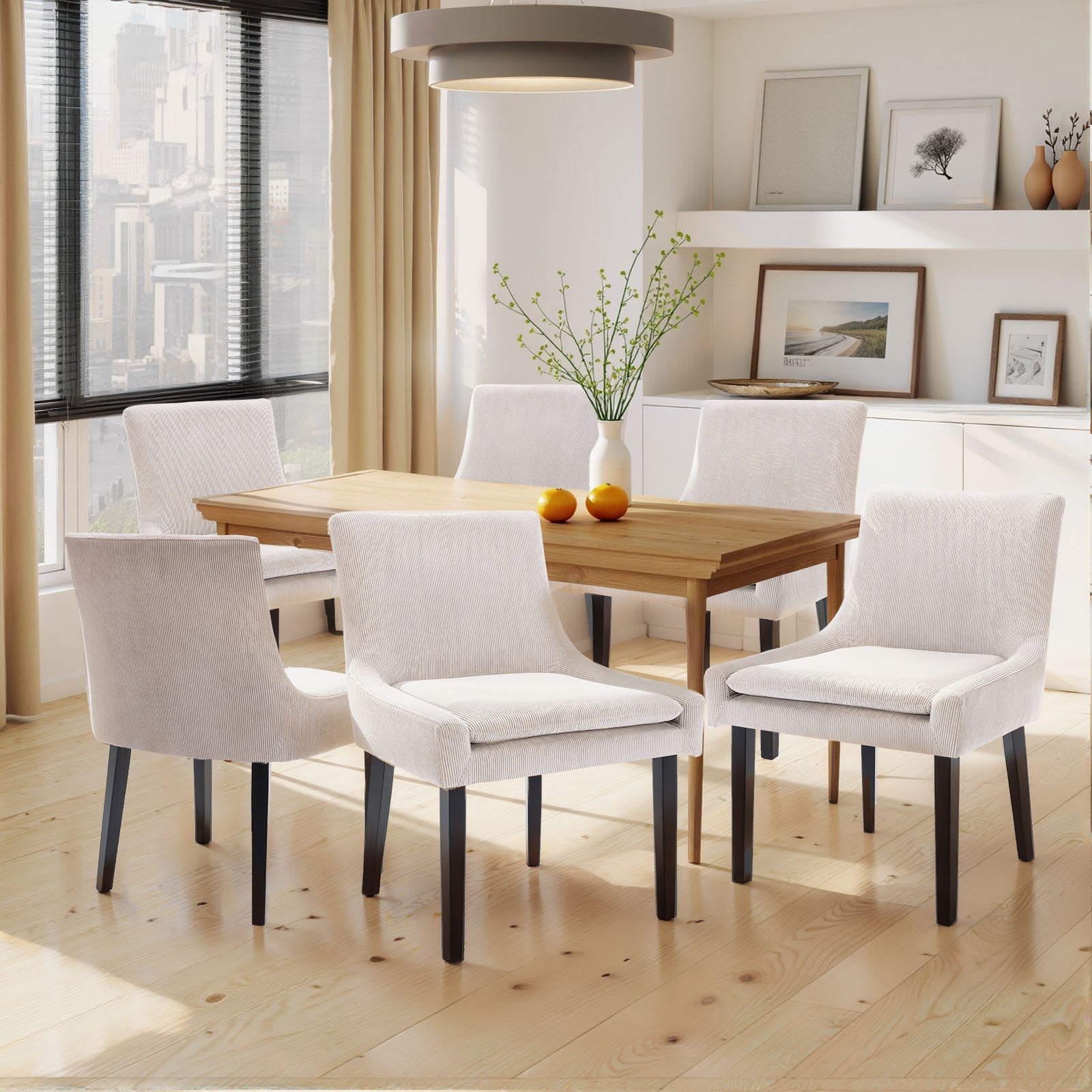 COLAMY MAIRA Transitional Neutral Dining Chair - Beige / Set of 6