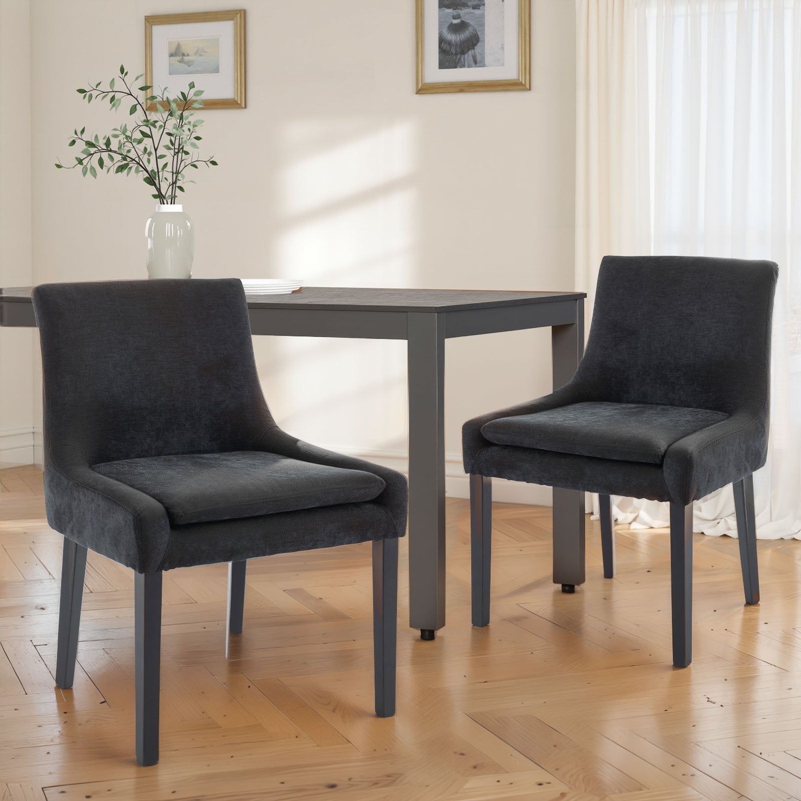 COLAMY MAIRA Transitional Neutral Dining Chair - Black / Set of 2