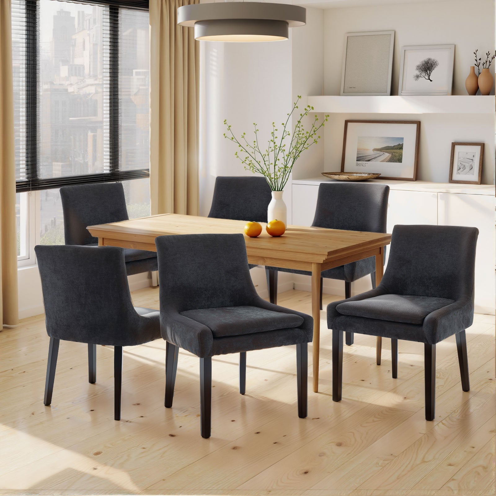 COLAMY MAIRA Transitional Neutral Dining Chair - Black / Set of 6