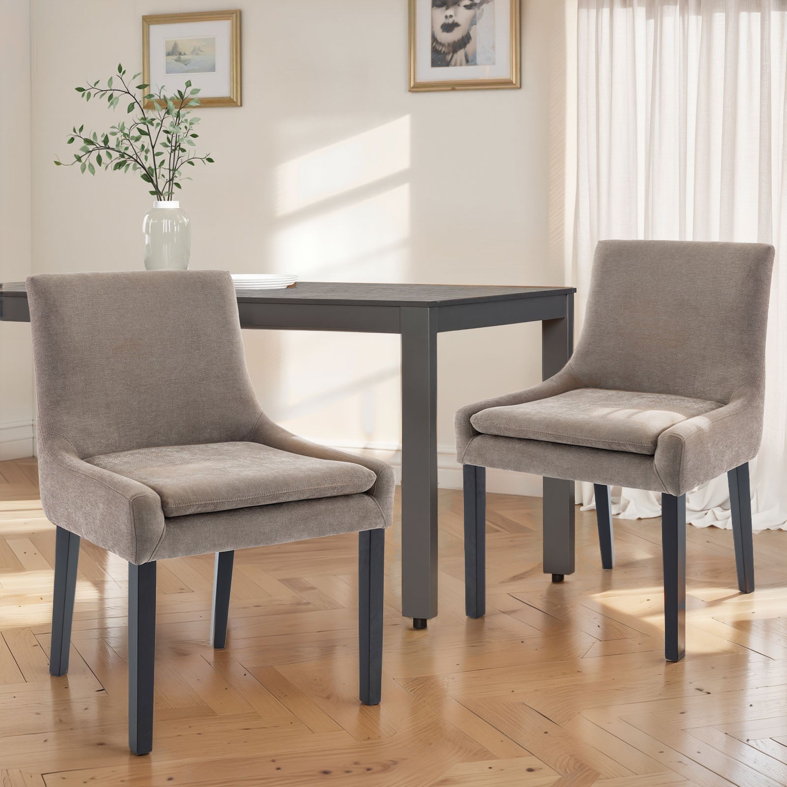 COLAMY MAIRA Transitional Neutral Dining Chair - Camel / Set of 2