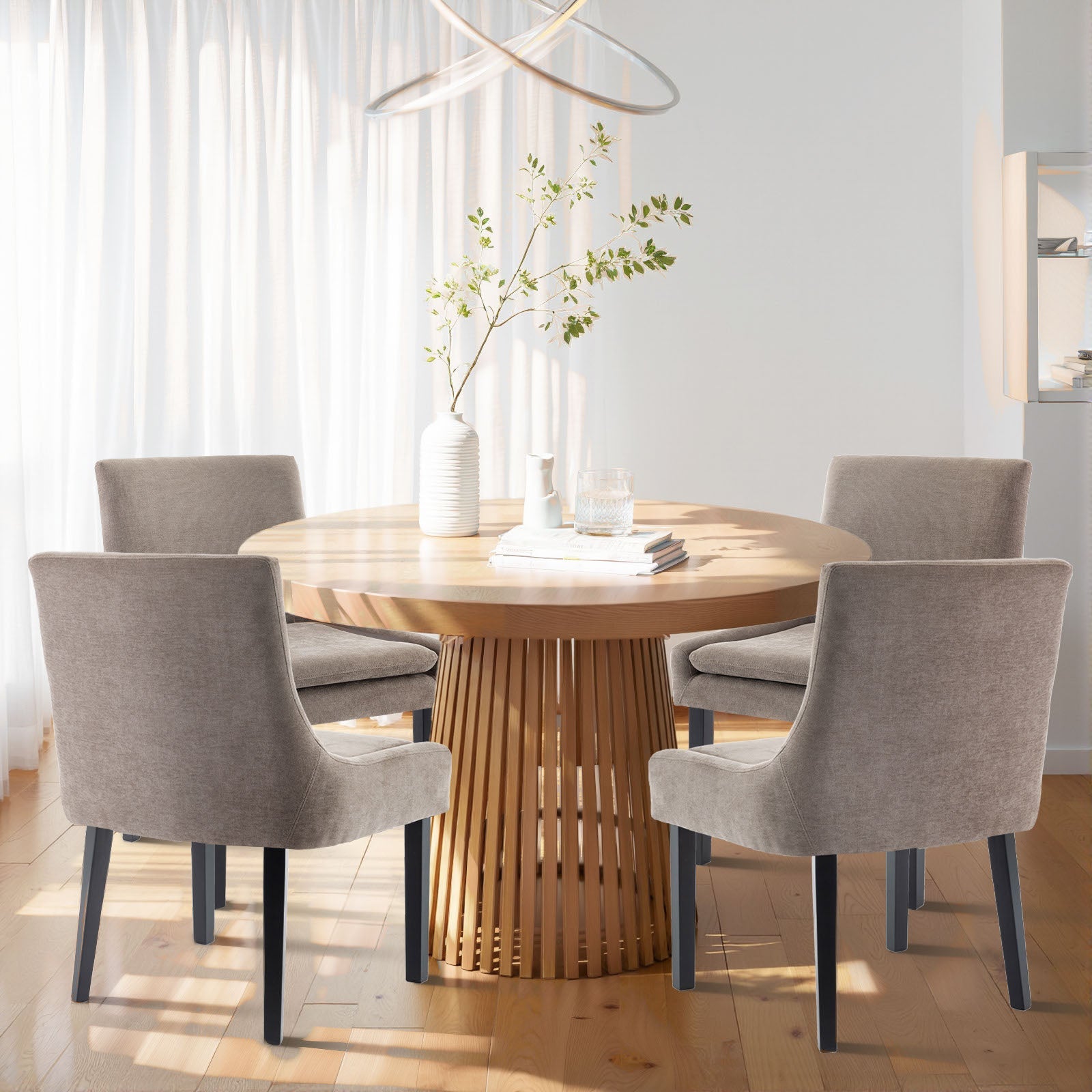 COLAMY MAIRA Transitional Neutral Dining Chair - Camel / Set of 4