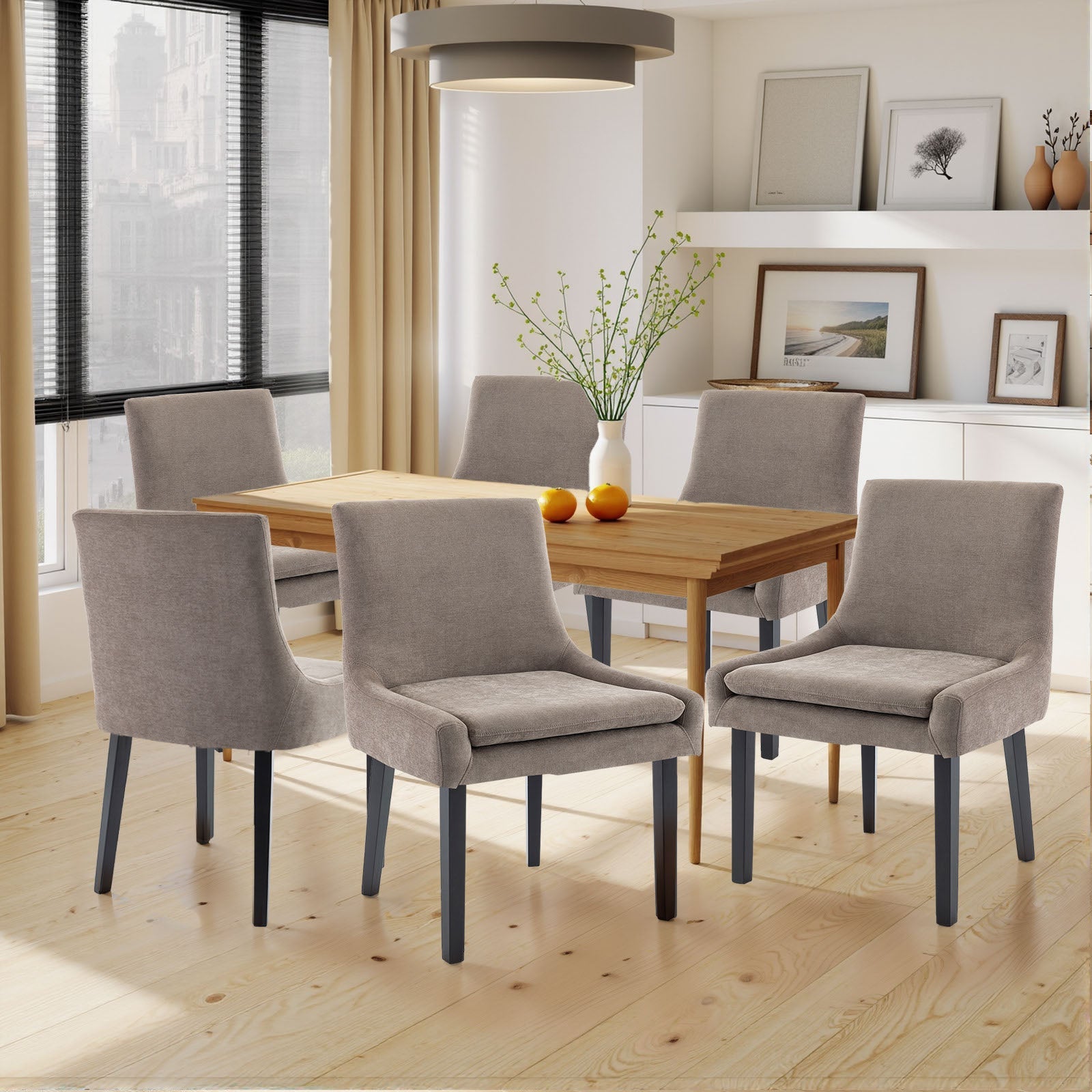 COLAMY MAIRA Transitional Neutral Dining Chair - Camel / Set of 6