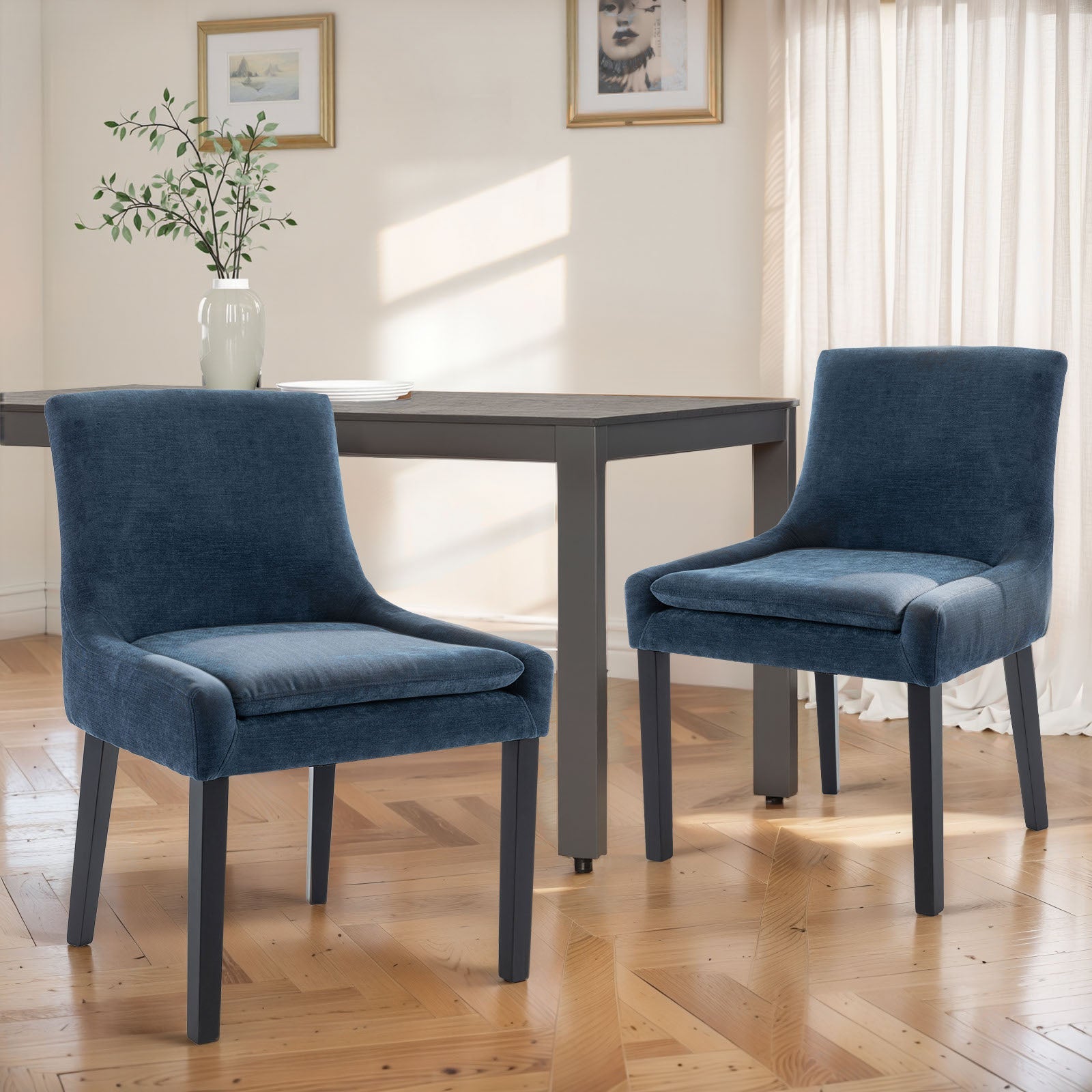 COLAMY MAIRA Transitional Neutral Dining Chair - Navy Blue / Set of 2