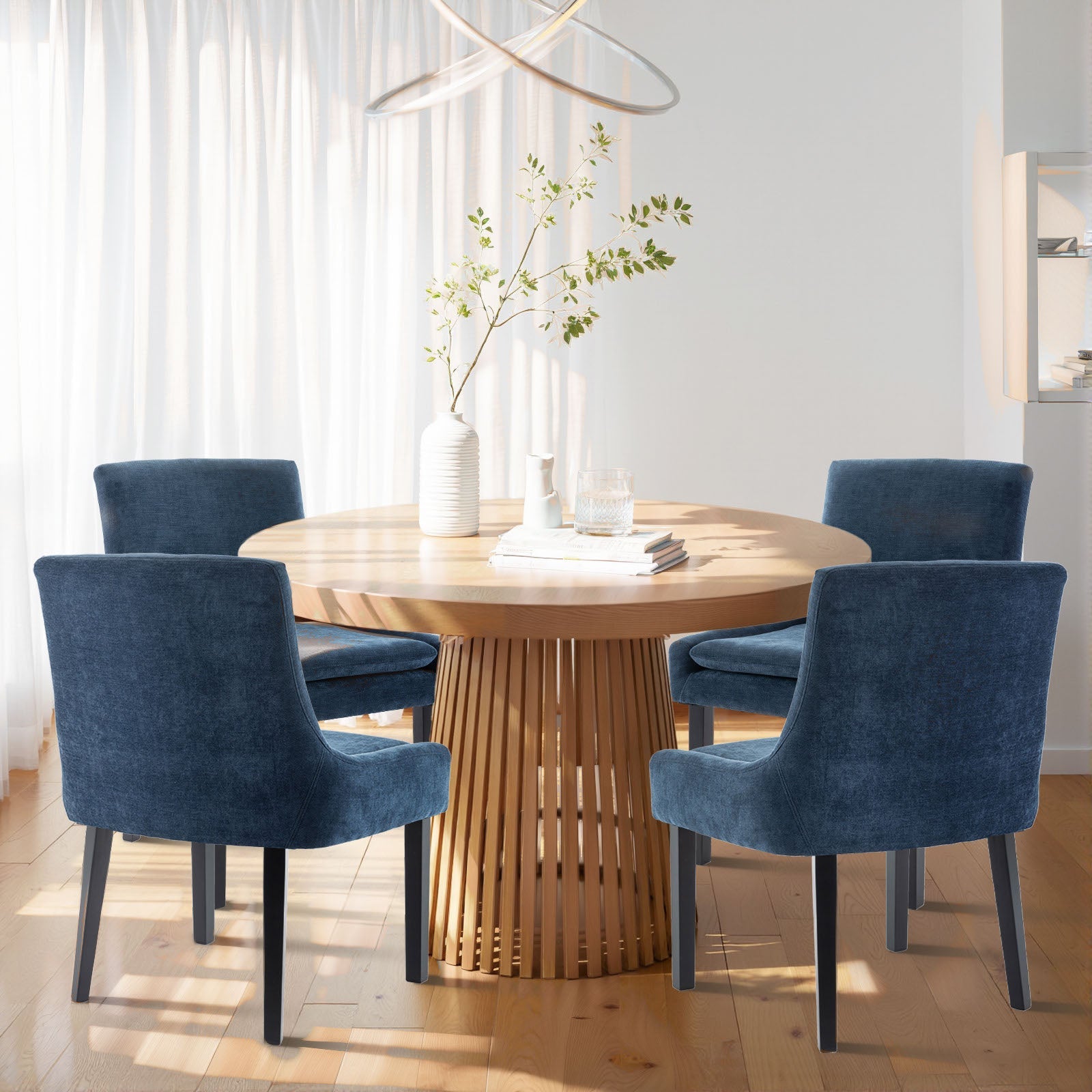 COLAMY MAIRA Transitional Neutral Dining Chair - Navy Blue / Set of 4