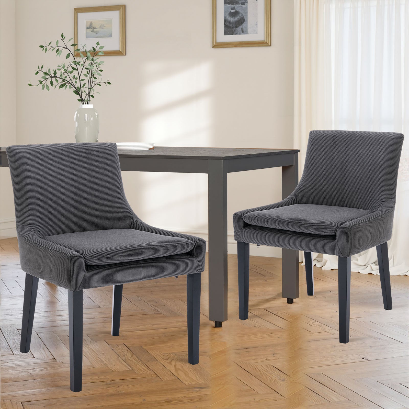 COLAMY MAIRA Transitional Neutral Dining Chair - Dark Grey / Set of 2