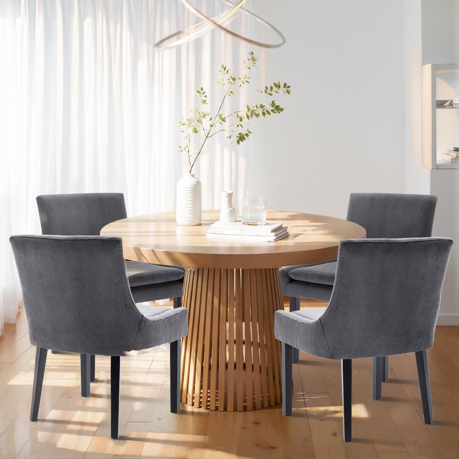 COLAMY MAIRA Transitional Neutral Dining Chair - Dark Grey / Set of 4