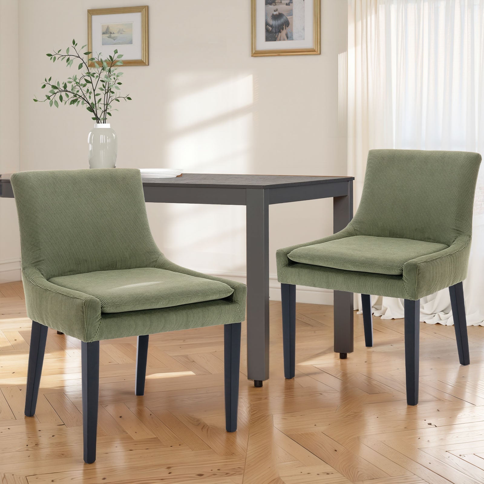 COLAMY MAIRA Transitional Neutral Dining Chair - Green / Set of 2