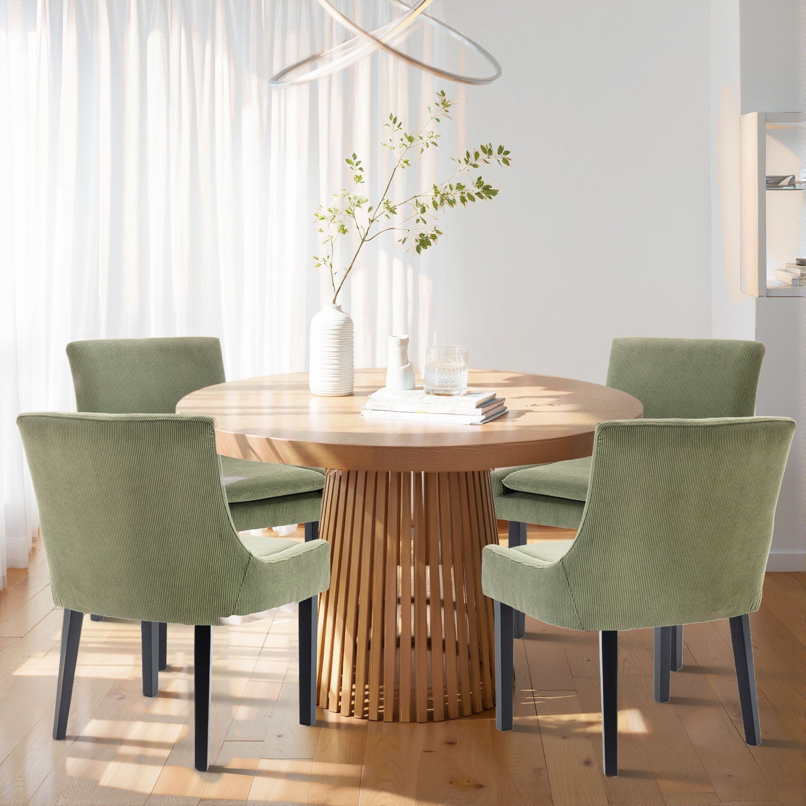 COLAMY MAIRA Transitional Neutral Dining Chair - Green / Set of 4