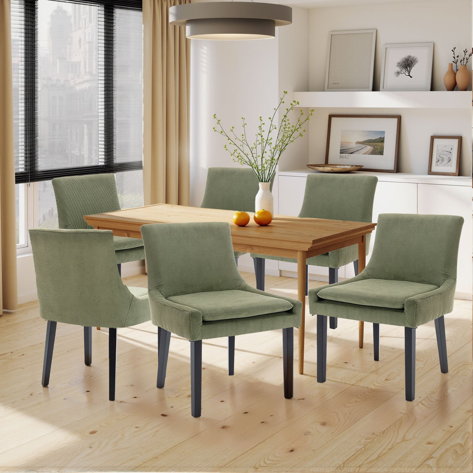 COLAMY MAIRA Transitional Neutral Dining Chair - Green / Set of 6