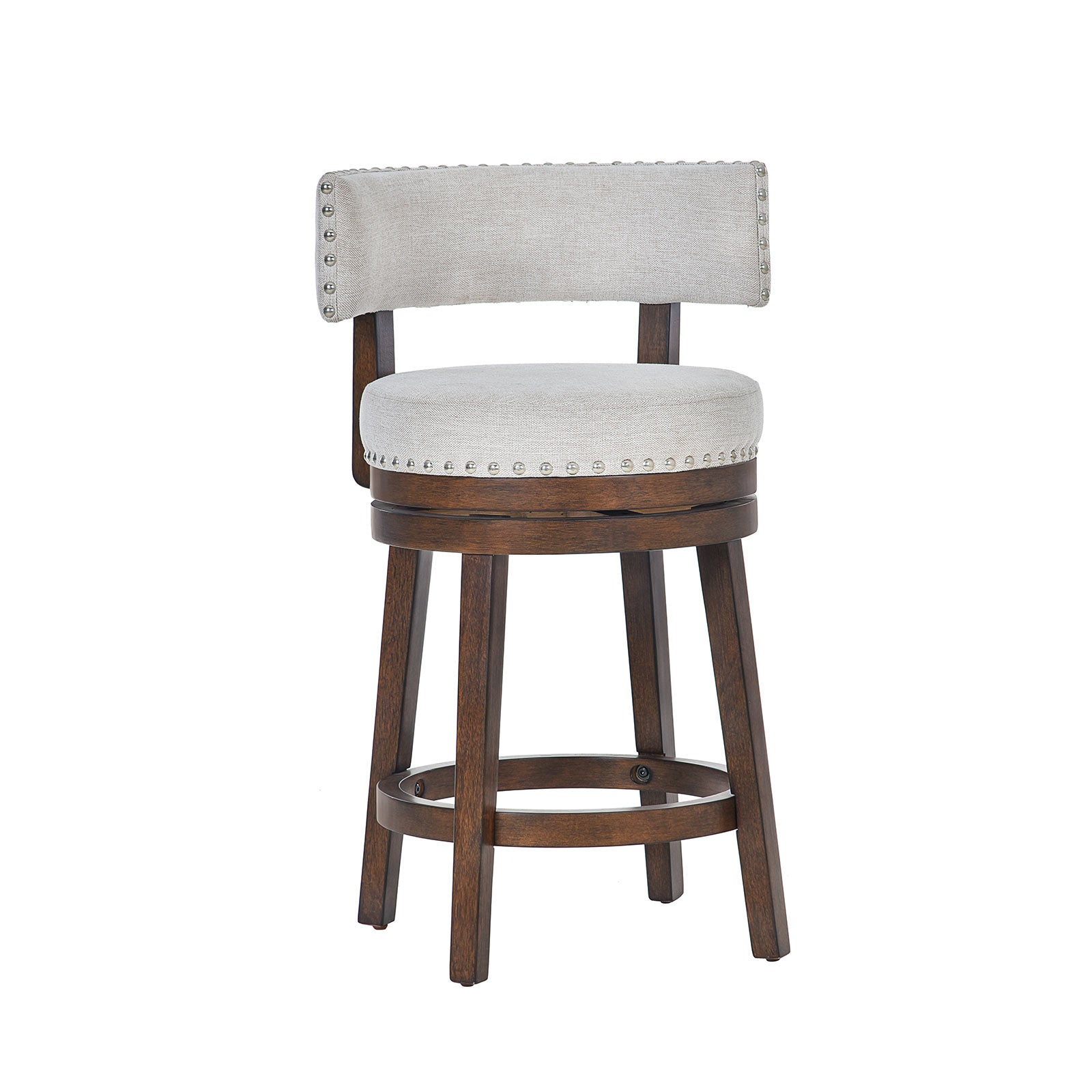 COLAMY RENO Wooden Upholstered Swiveling Vintage Counter Height Bar Stools - Beige / Set of 6