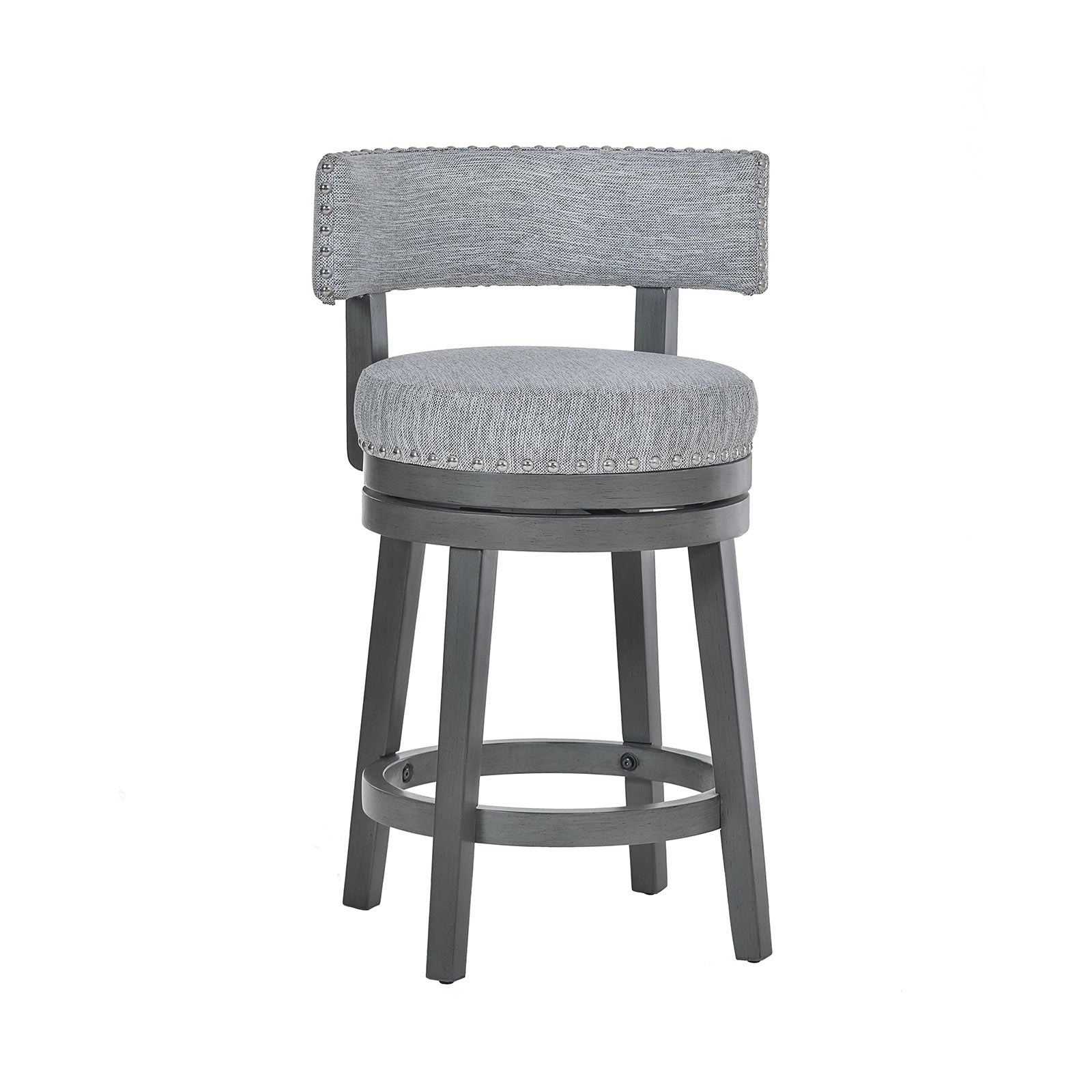 COLAMY RENO Wooden Upholstered Swiveling Vintage Counter Height Bar Stools - Grey / Set of 6