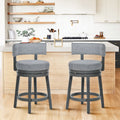 COLAMY RENO Wooden Upholstered Swiveling Vintage Counter Height Bar Stools - Grey / Set of 2
