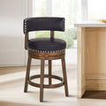 COLAMY RENO Wooden Upholstered Swiveling Vintage Counter Height Bar Stools - Dark Brown / Set of 1