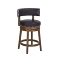 COLAMY RENO Wooden Upholstered Swiveling Vintage Counter Height Bar Stools - Dark Brown / Set of 6