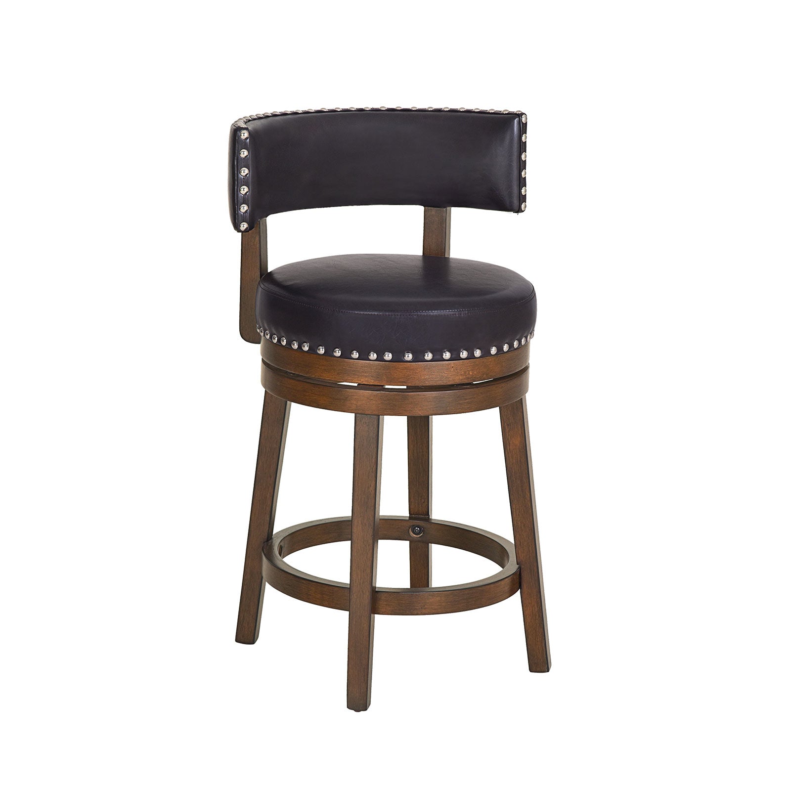 COLAMY RENO Wooden Upholstered Swiveling Vintage Counter Height Bar Stools - Dark Brown / Set of 6