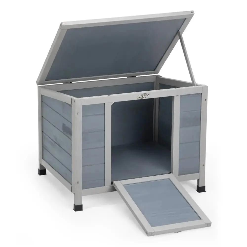 Coziwow 24″L Small Wooden Rabbit House - Gray / Plain
