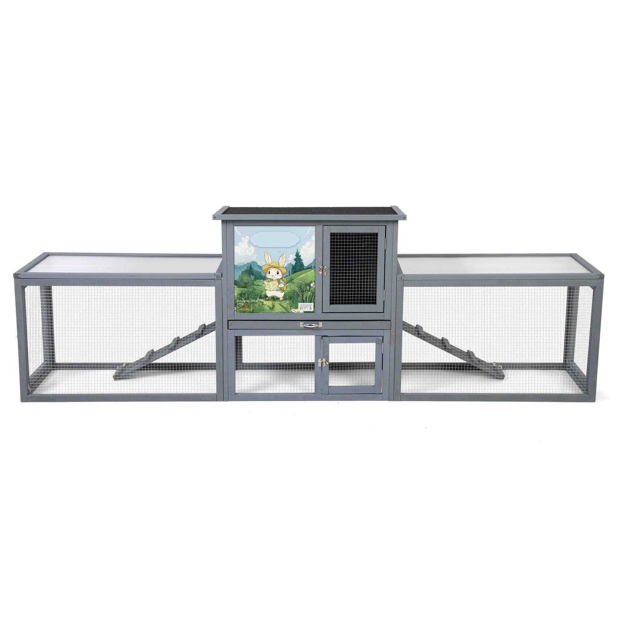 Coziwow 94.5″L 2-Story 3-Compartment Rabbit Hutch - Gray / Flat Roof / Standard