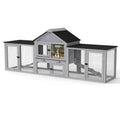 Coziwow 82″L 3-Compartment Double Rabbit Hutch - Gray / Patterned