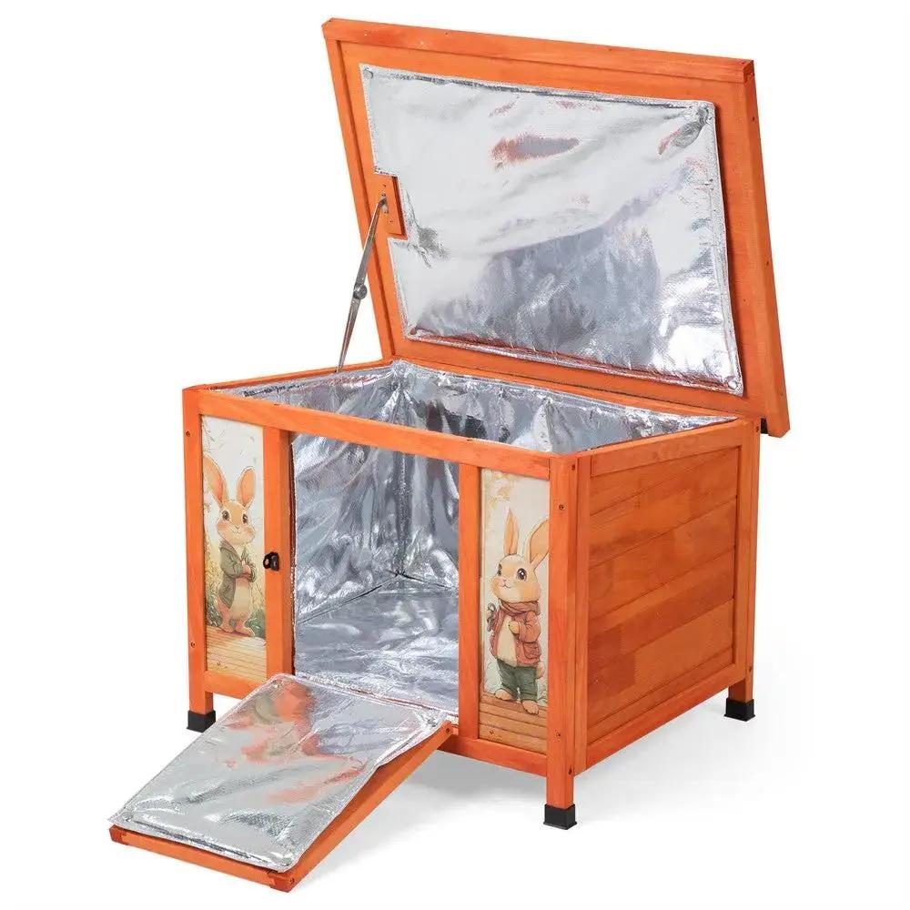 Coziwow 24″L Small Wooden Rabbit House - Orange / Insulated (Patterned)
