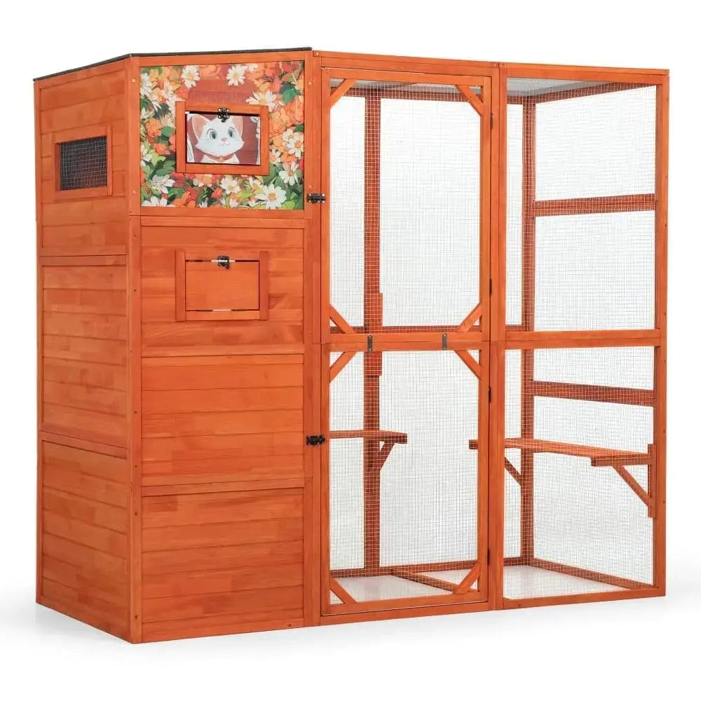 Coziwow 76″L 4-Tier Custom Outdoor Cat Enclosure - Orange / Patterned