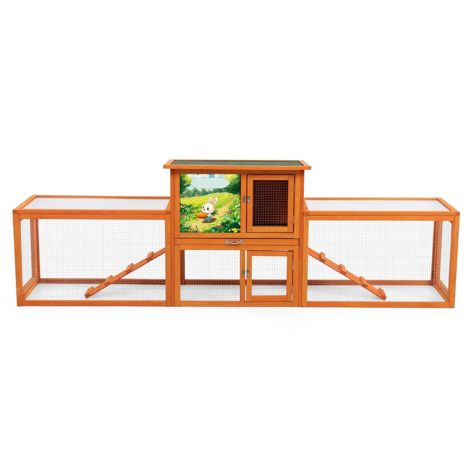 Coziwow 94.5″L 2-Story 3-Compartment Rabbit Hutch - Orange / Flat Roof / Standard