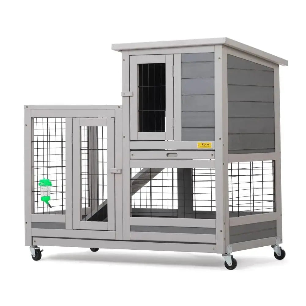 Coziwow 37″L 2-Story Wheeled Wooden Rabbit House - Basic Version