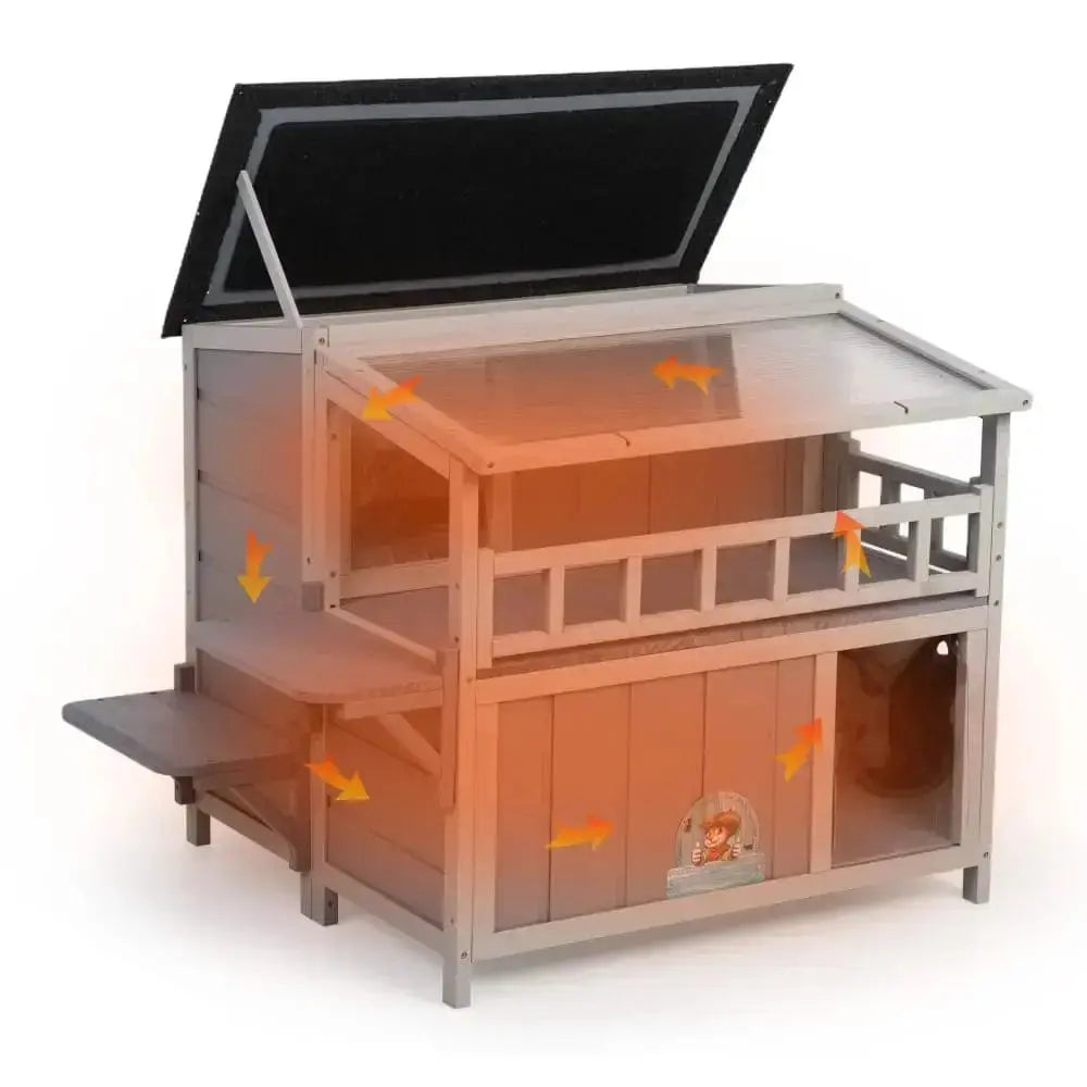 Coziwow 36''L Cat House with Balcony - Insulated