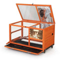 Coziwow 35"L Wheeled Wooden Cage for Rabbits - Orange / Insulated (Patterned)