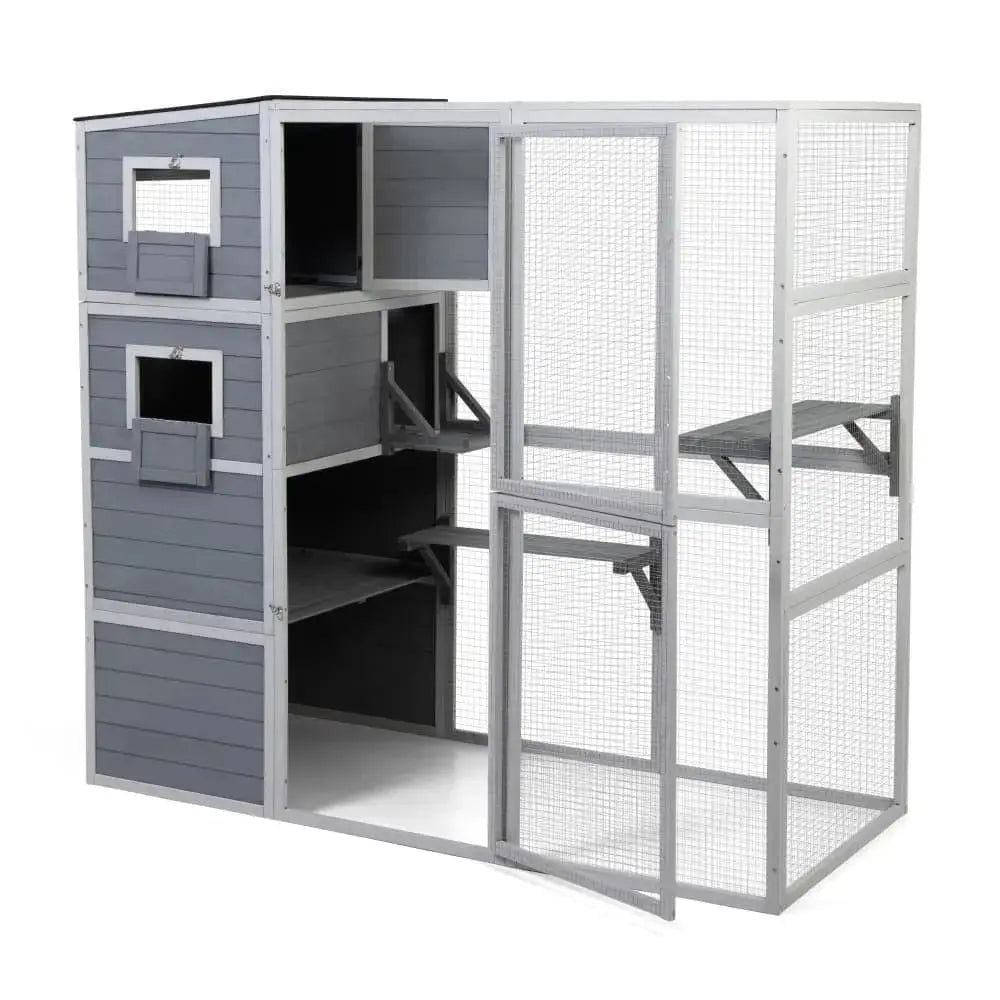 Coziwow 76″L 4-Tier Custom Outdoor Cat Enclosure - Gray / Plain