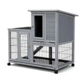 Coziwow 39″L 2-Tier Wheeled Wooden Bunny Hutch - Gray / Plain