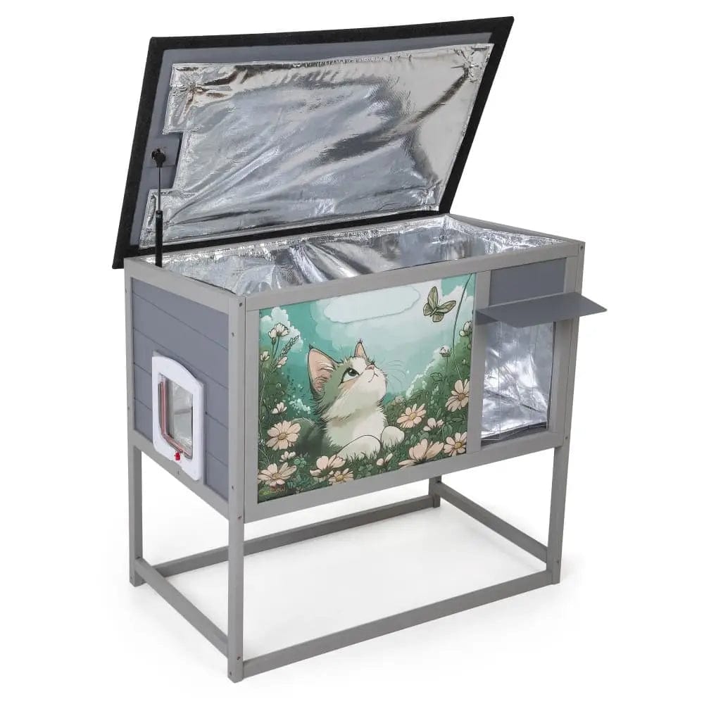 Coziwow 35''L Raised Wooden Cat House - Patterned / Insulated